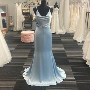 Dusty blue satin gown